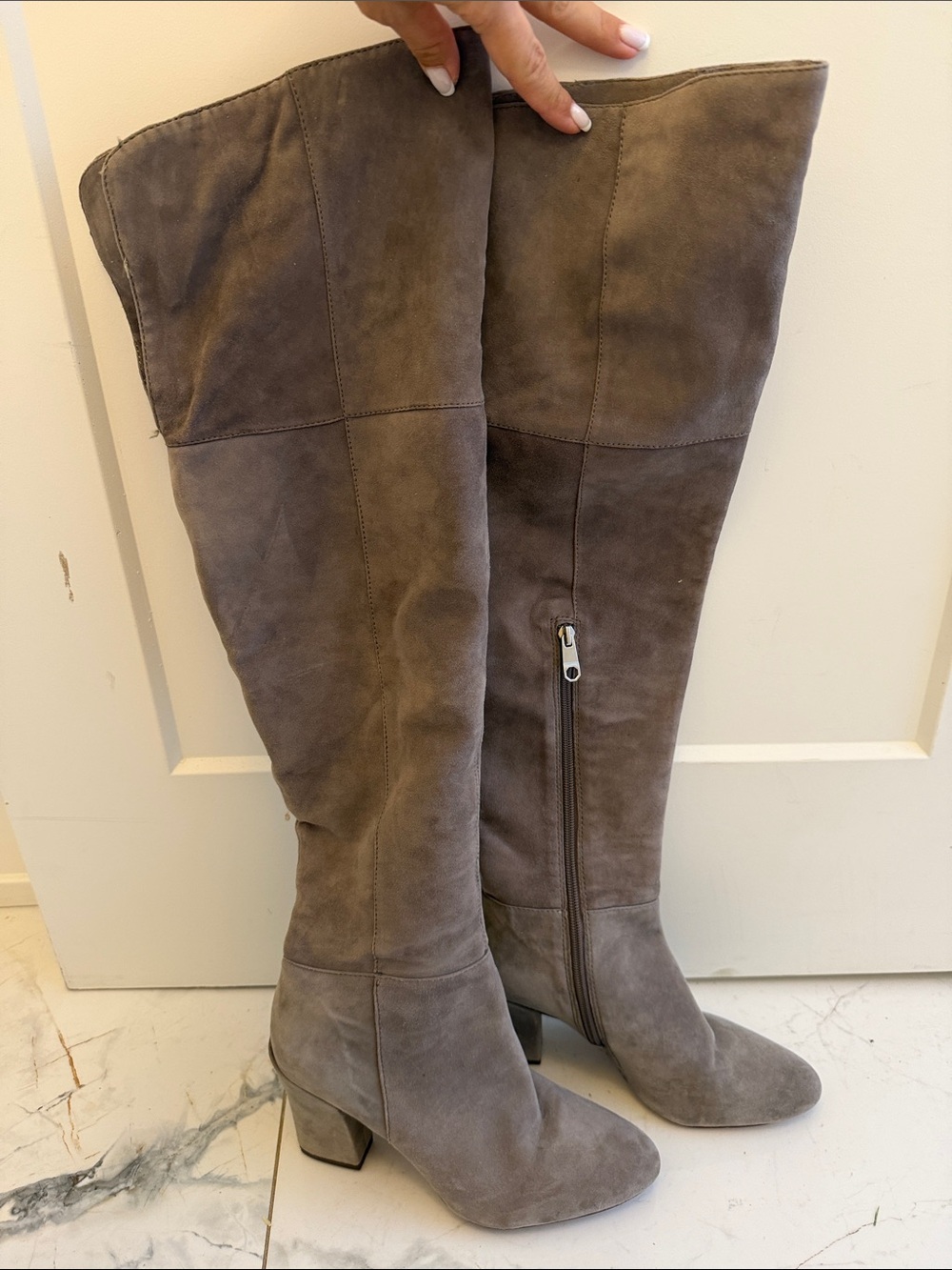 Louise et Cie Over-the-Knee Suede Boots in Taupe Gray